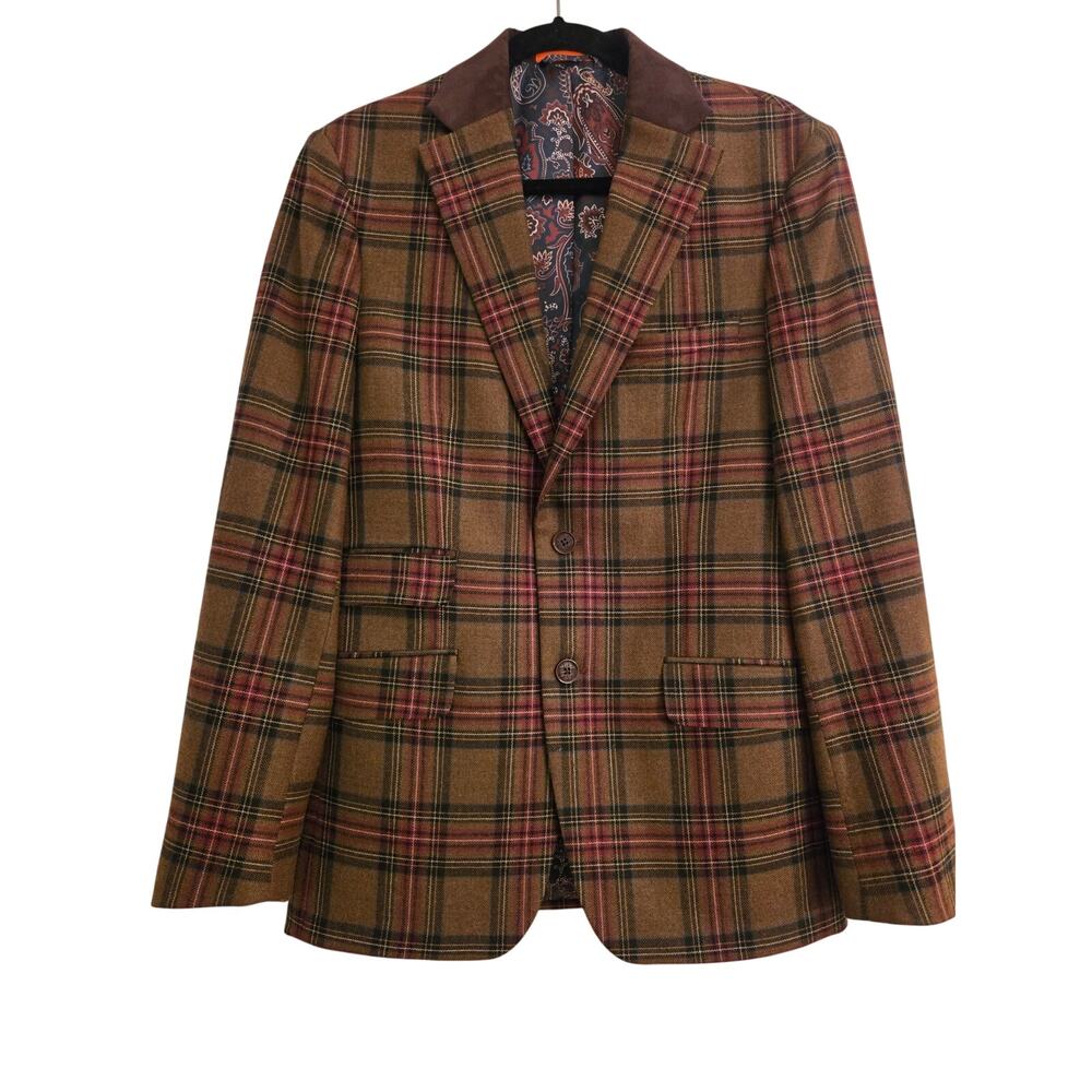 Tallia Tartan Plaid Sport Blazer Wool Blend-Size 38R